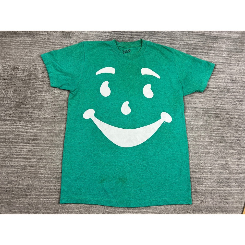 Kool-Aid T-Shirt Mens Medium Green Kool-Aid Man Face Graphic Tee Heathered Retro